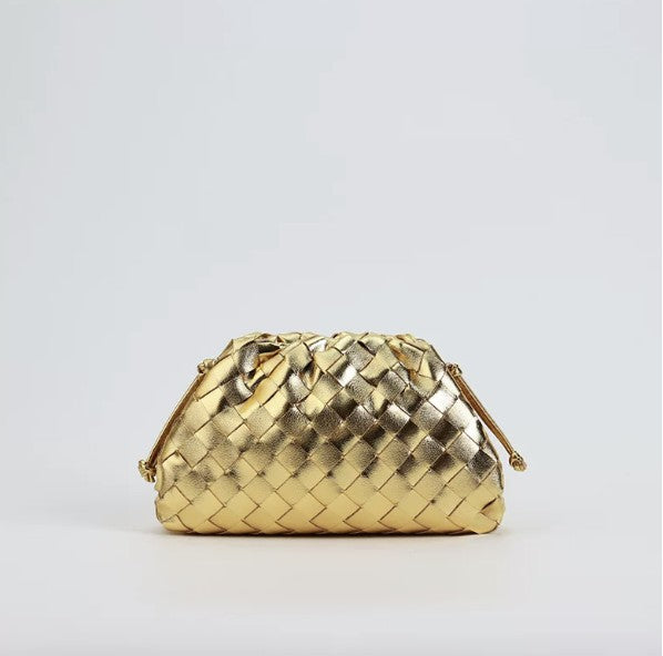 Classic Pleated Leather Bag (Metallic Gold)