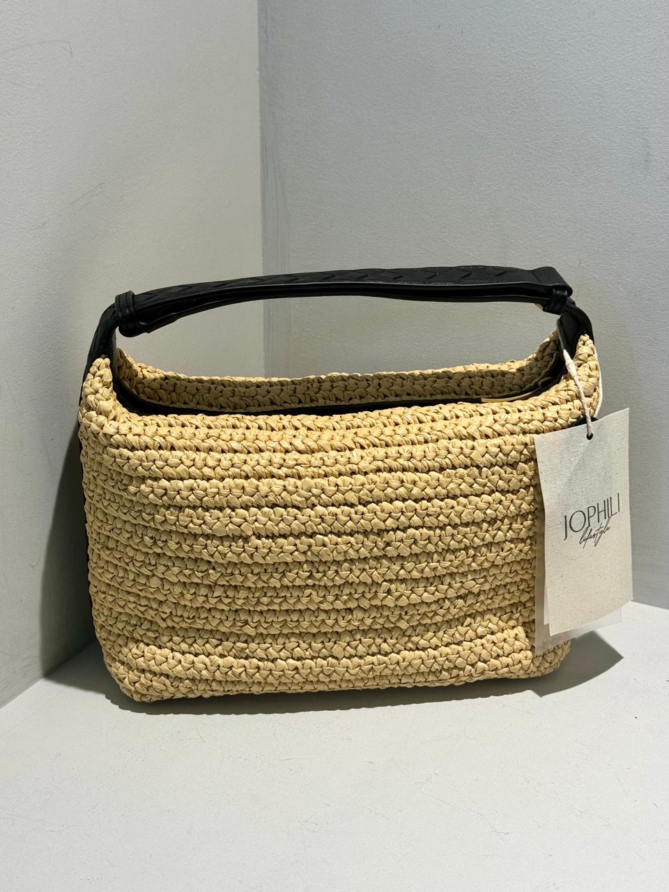 Raffia x Leather Top Handle Bag
