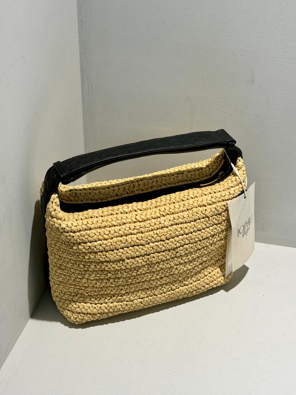 Raffia x Leather Top Handle Bag