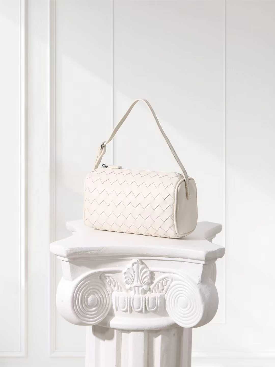 Pleated Leather Bag - White