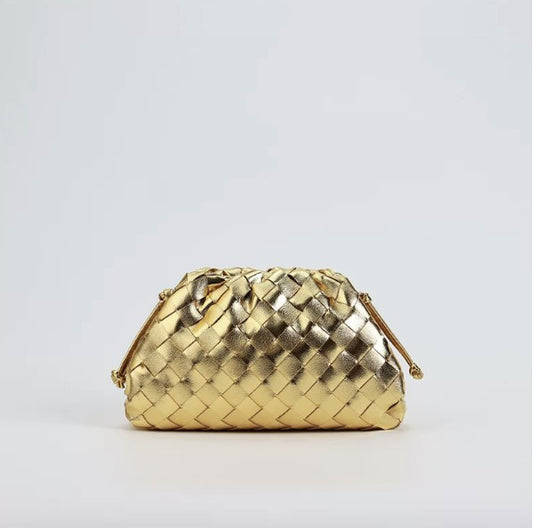 Classic Pleated Leather Bag (Metallic Gold)