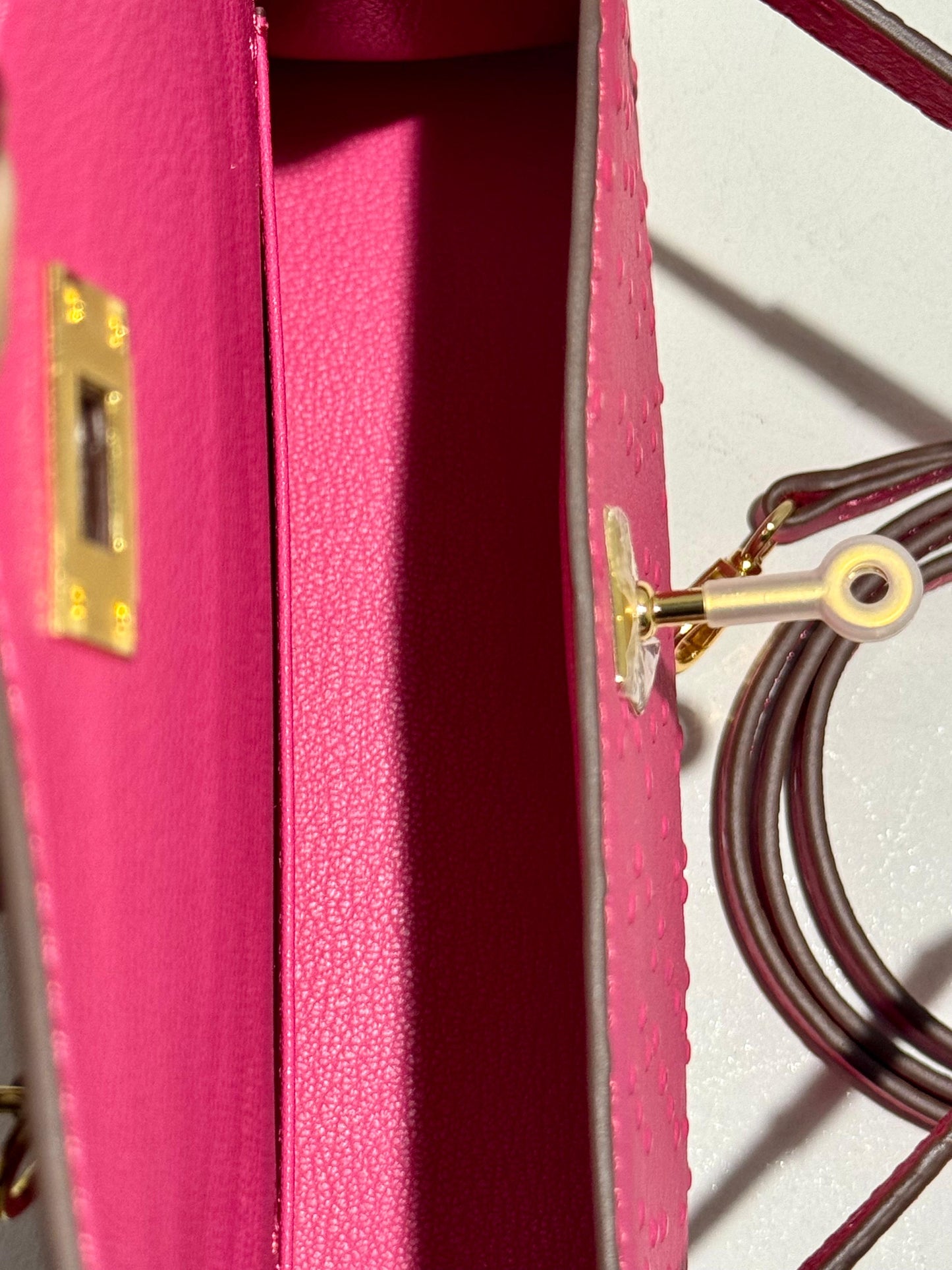 Mini Kelly Inspired - Embossed Ostrich Pattern Leather Bag