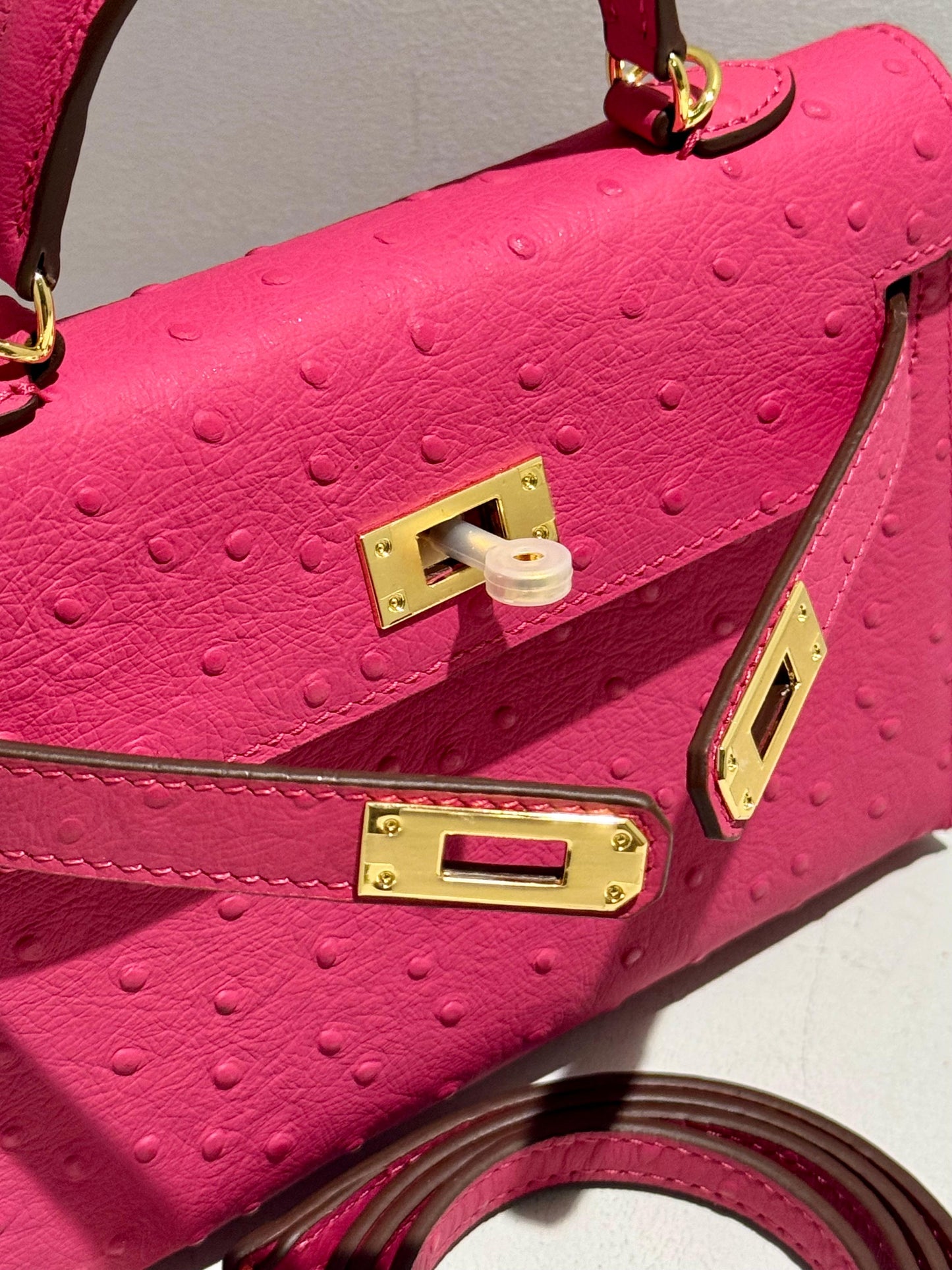 Mini Kelly Inspired - Embossed Ostrich Pattern Leather Bag