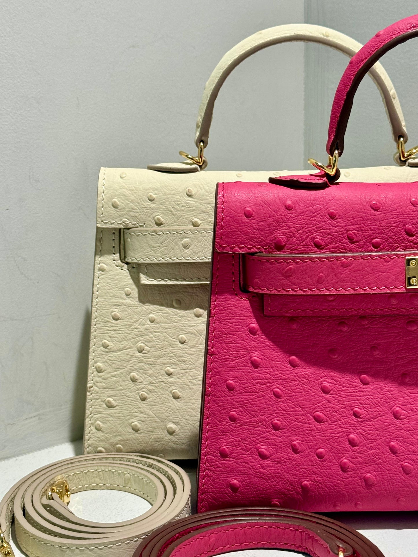 Mini Kelly Inspired - Embossed Ostrich Pattern Leather Bag