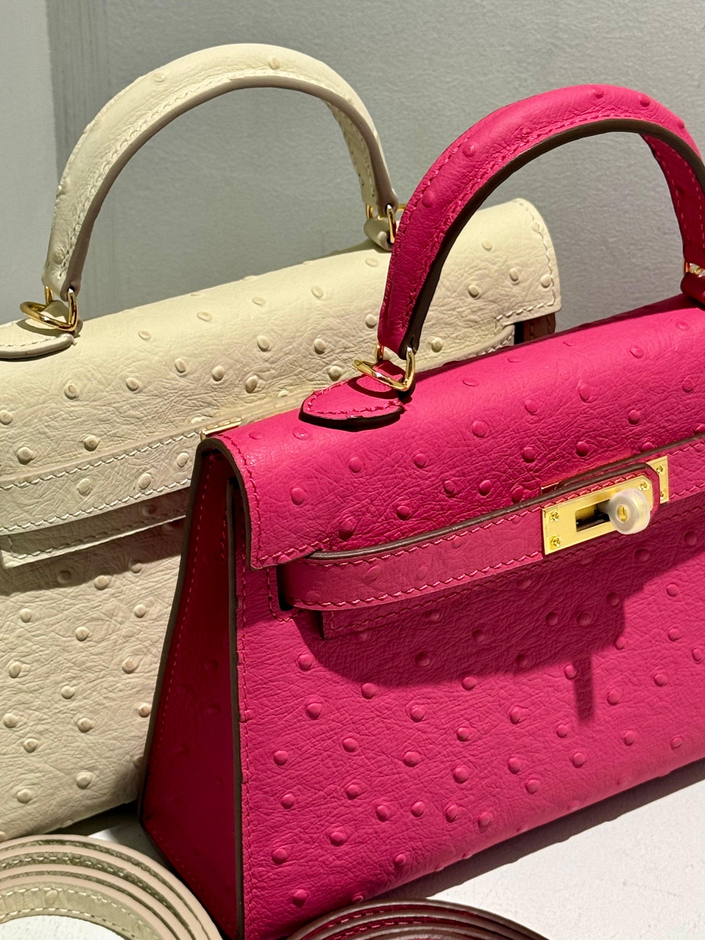 Mini Kelly Inspired - Embossed Ostrich Pattern Leather Bag