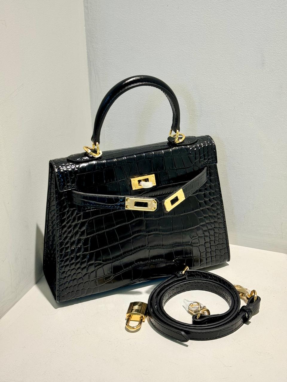 Kelly Inspired Embossed Leather Bag - 22cm