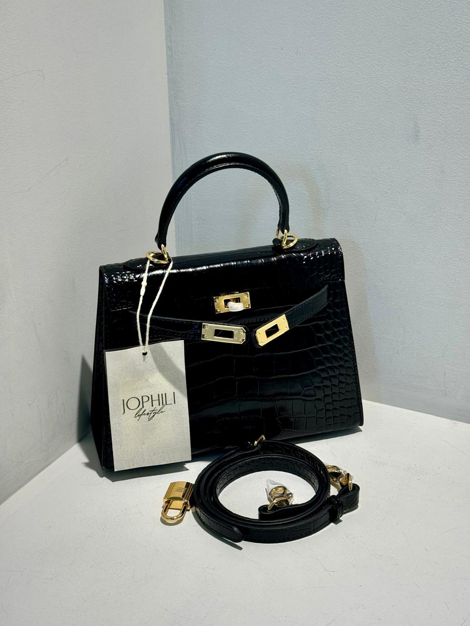 Kelly Inspired Embossed Leather Bag - 22cm