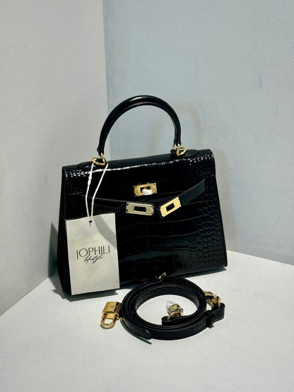 Kelly Inspired Embossed Leather Bag - 22cm