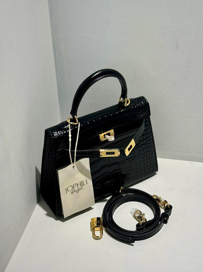 Kelly Inspired Embossed Leather Bag - 22cm