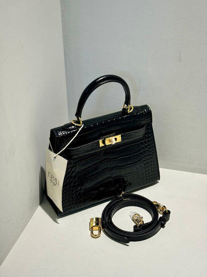 Kelly Inspired Embossed Leather Bag - 22cm