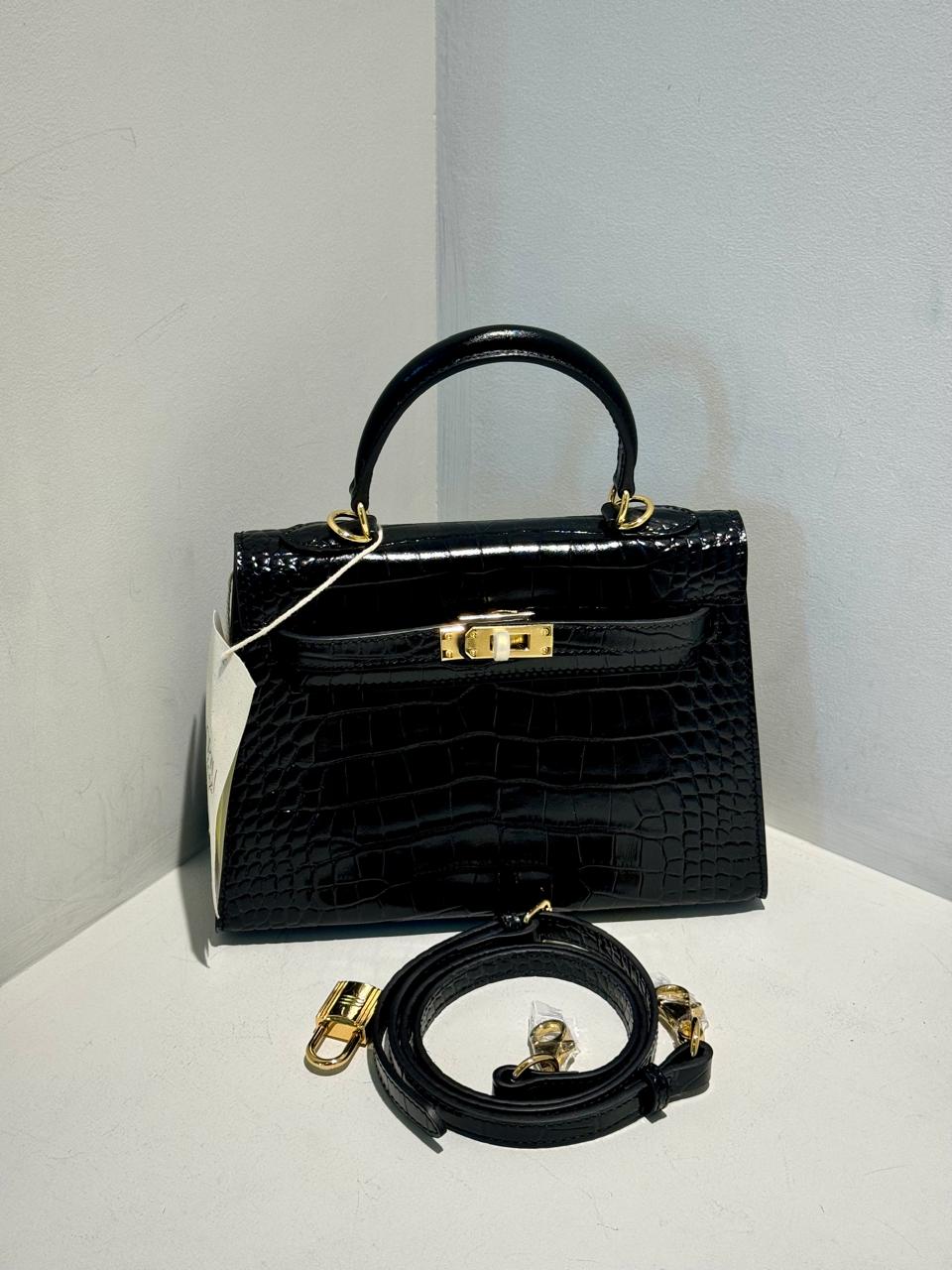 Kelly Inspired Embossed Leather Bag - 22cm