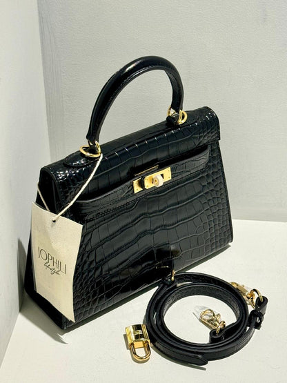 Kelly Inspired Embossed Leather Bag - 22cm