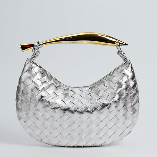 Sardine Inspired Intrecciato Metallic Leather Bag in Silver