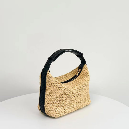 Raffia x Leather Top Handle Bag