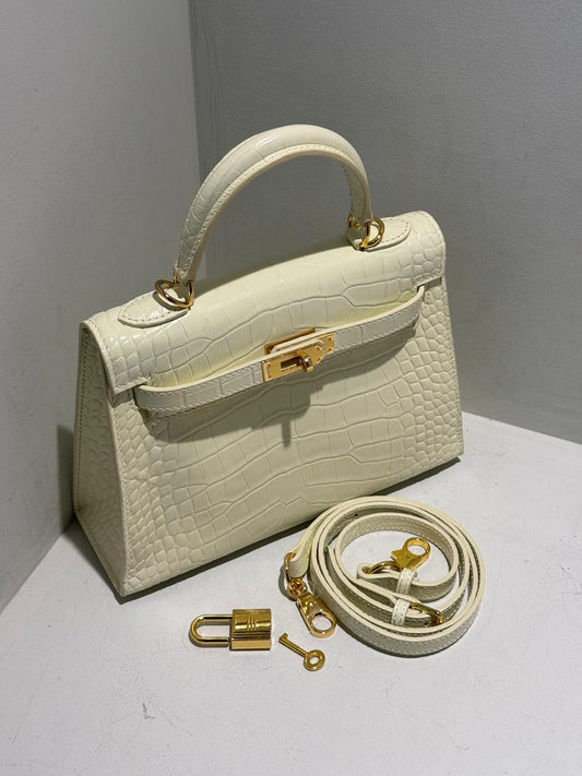 Kelly Inspired Embossed Leather Bag - 22cm