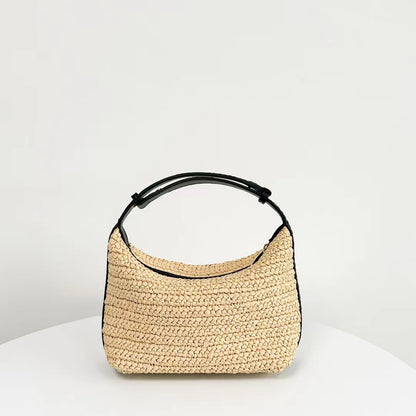 Raffia x Leather Top Handle Bag