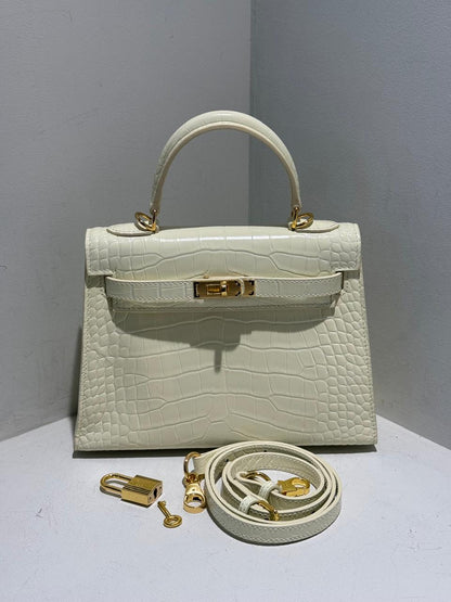 Kelly Inspired Embossed Leather Bag - 22cm