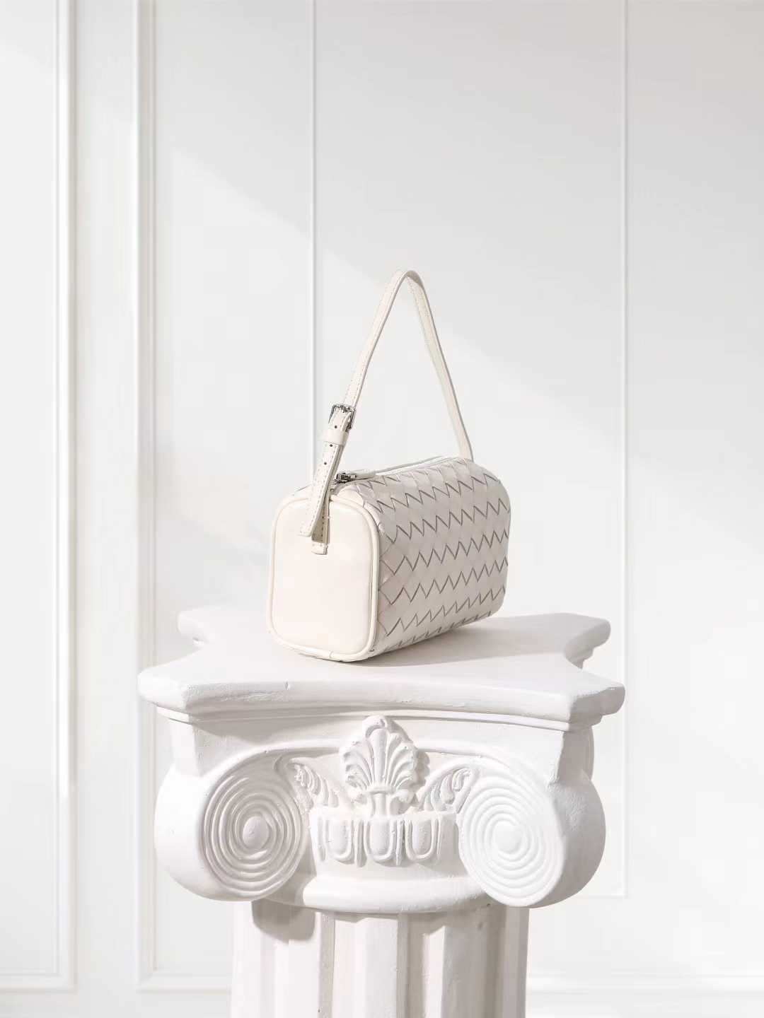 Pleated Leather Bag - White