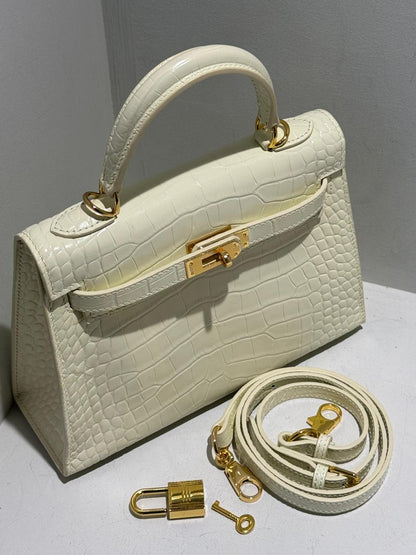 Kelly Inspired Embossed Leather Bag - 22cm
