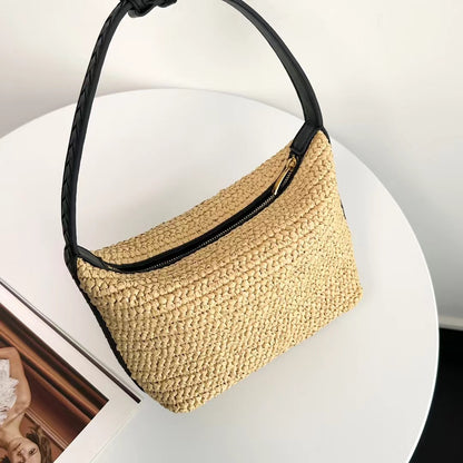 Raffia x Leather Top Handle Bag