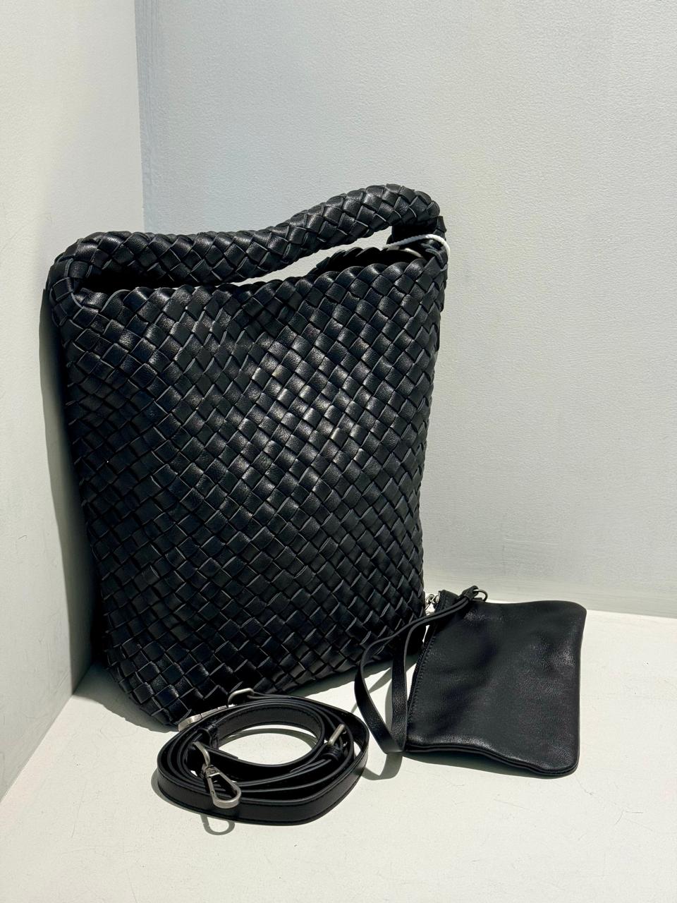 Double Side Pleated Leather Tote