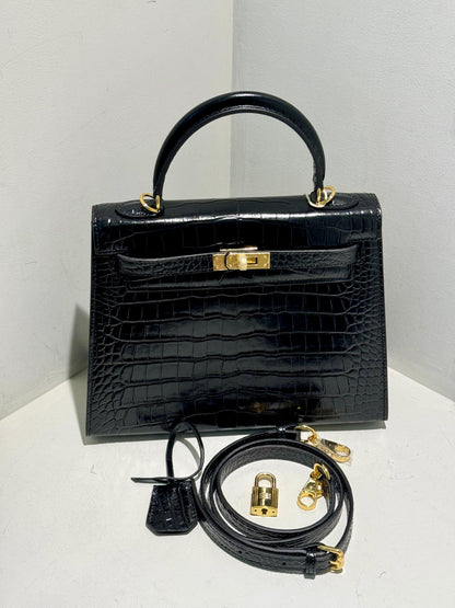 Kelly Inspired Embossed Leather Bag - 25cm